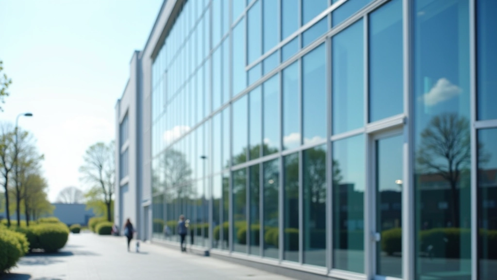 Immeuble de bureaux moderne avec vitres teintées et architecture contemporaine en milieu urbain